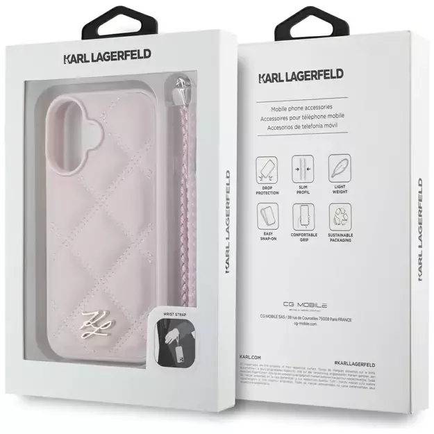 Karl Lagerfeld Quilted Initial Logo &amp  Chain Strap iPhone 16 Case - Pink 8