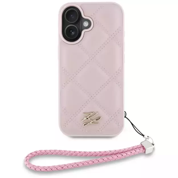 Karl Lagerfeld Quilted Initial Logo &amp  Chain Strap iPhone 16 Case - Pink 3