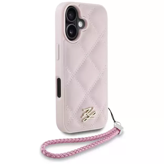Karl Lagerfeld Quilted Initial Logo &amp  Chain Strap iPhone 16 Case - Pink 4