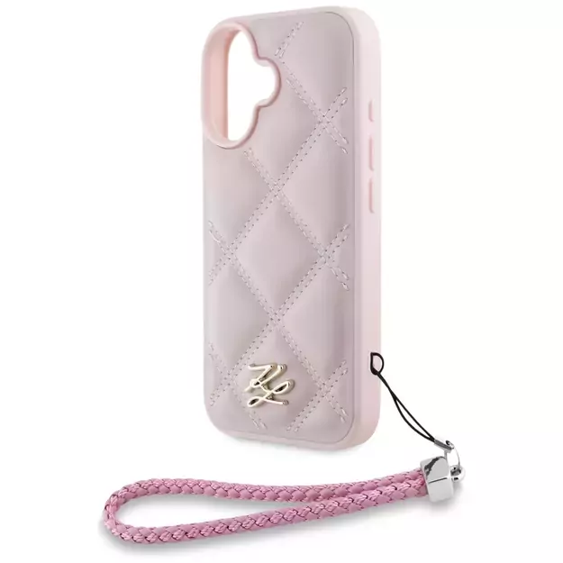 Karl Lagerfeld Quilted Initial Logo &amp  Chain Strap iPhone 16 Case - Pink 6