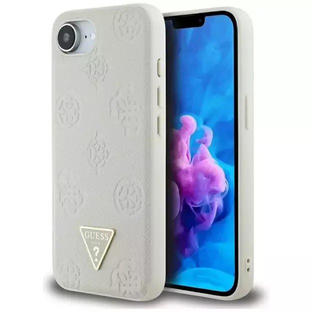 Guess Grained Hot Stamp Peony Triangle Logo MagSafe case for iPhone 16e - beige