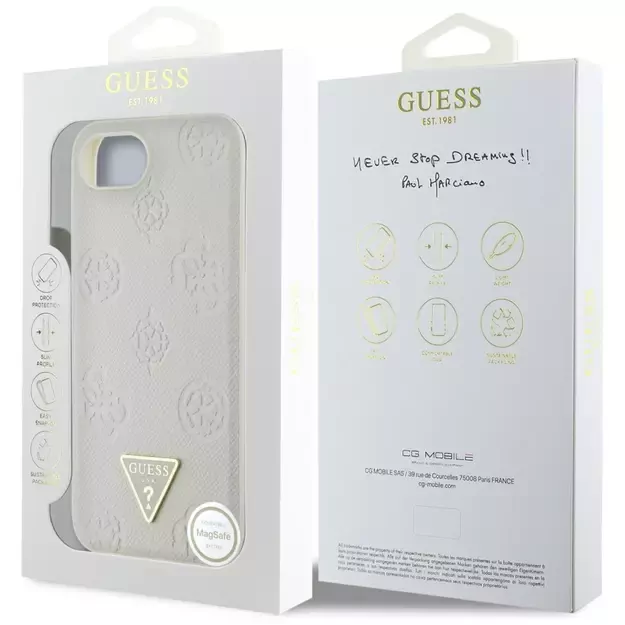 Guess Grained Hot Stamp Peony Triangle Logo MagSafe case for iPhone 16e - beige 7