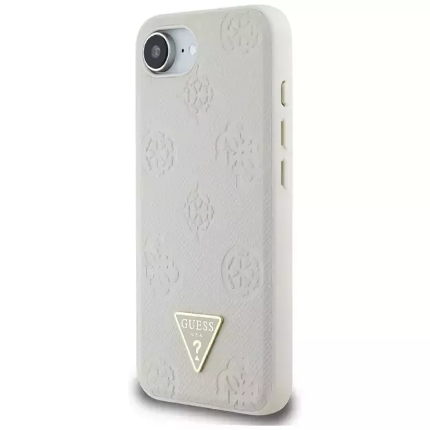 Guess Grained Hot Stamp Peony Triangle Logo MagSafe case for iPhone 16e - beige 1