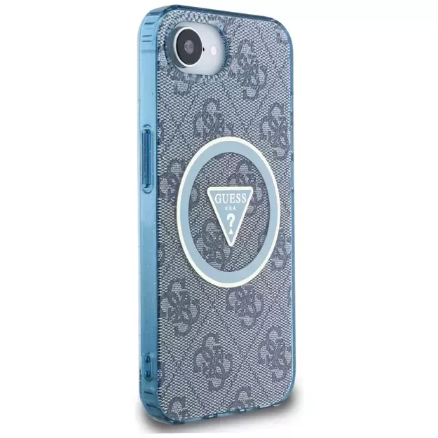 Guess IML Metal Glitter 4G Circle Triangle MagSafe Case for iPhone 16e - Blue 10