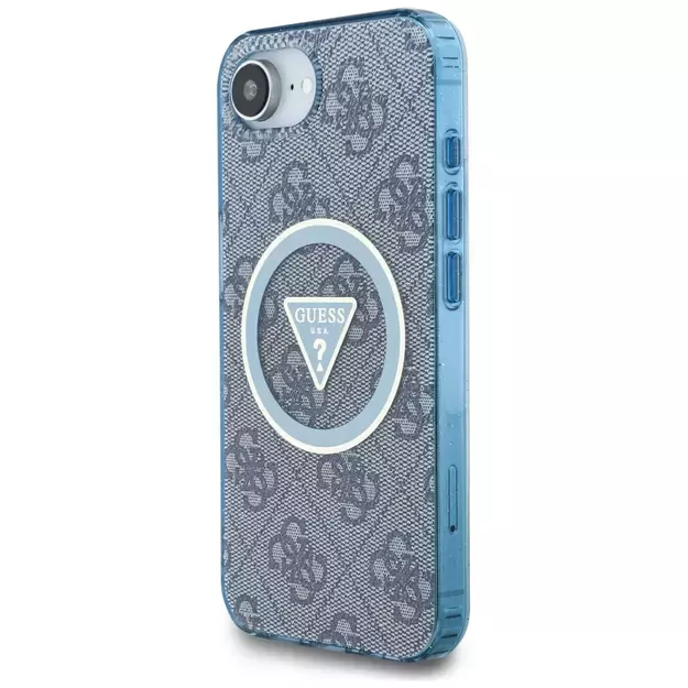 Guess IML Metal Glitter 4G Circle Triangle MagSafe Case for iPhone 16e - Blue 8