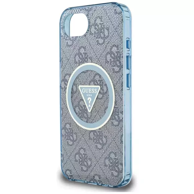 Guess IML Metal Glitter 4G Circle Triangle MagSafe Case for iPhone 16e - Blue 12