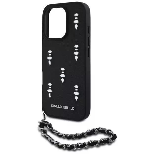 Karl Lagerfeld Saffiano Crystals w/Chain iPhone 16 Pro Max Case - Black 4