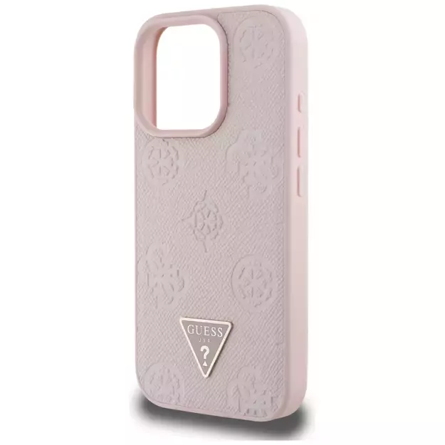 Guess Grained Hot Stamp Peony Triangle Logo MagSafe iPhone 16 Pro Case - Pink 5