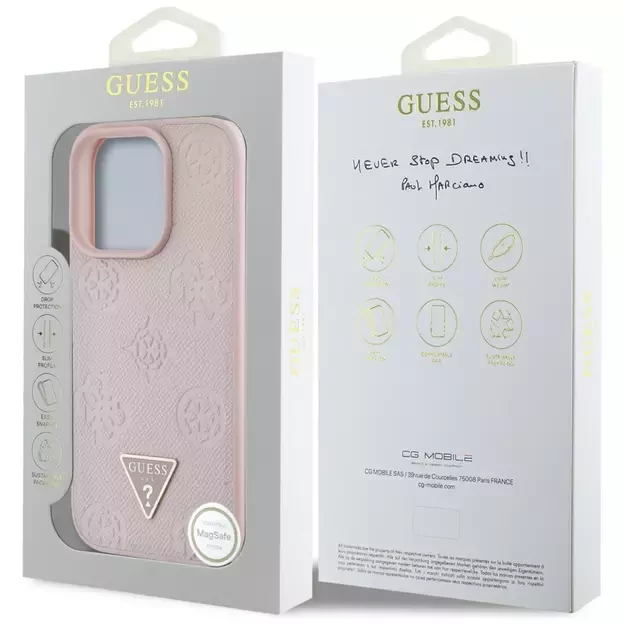 Guess Grained Hot Stamp Peony Triangle Logo MagSafe iPhone 16 Pro Case - Pink 7