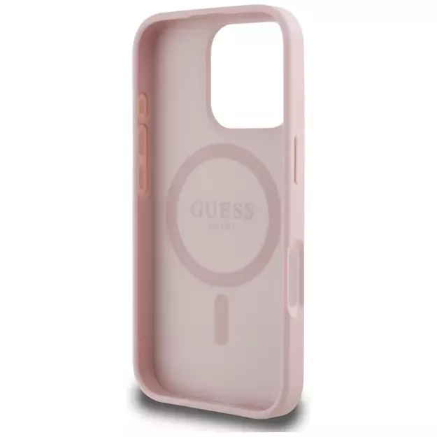 Guess Grained Hot Stamp Peony Triangle Logo MagSafe iPhone 16 Pro Case - Pink 6