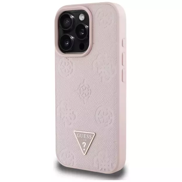 Guess Grained Hot Stamp Peony Triangle Logo MagSafe iPhone 16 Pro Case - Pink 1