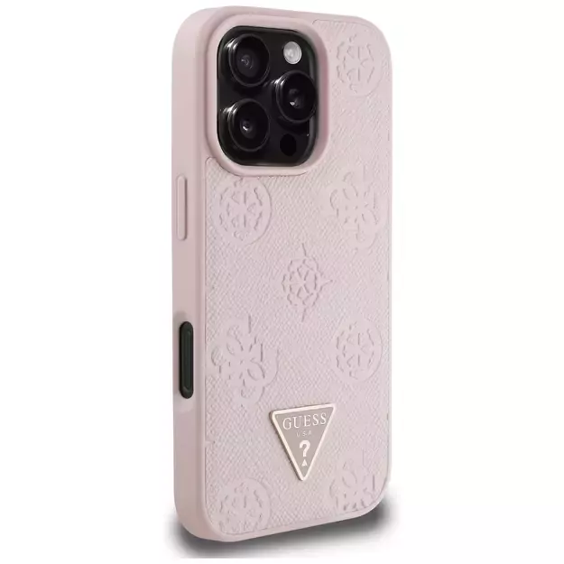 Guess Grained Hot Stamp Peony Triangle Logo MagSafe iPhone 16 Pro Case - Pink 3