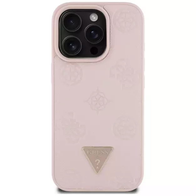 Guess Grained Hot Stamp Peony Triangle Logo MagSafe iPhone 16 Pro Case - Pink 2
