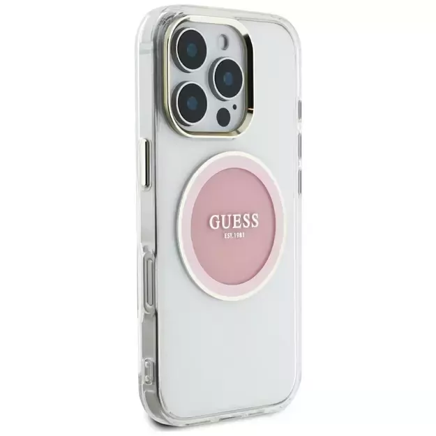 Guess IML Metal Colored Circle Classic Logo MagSafe case for iPhone 16 Pro Max - pink 3