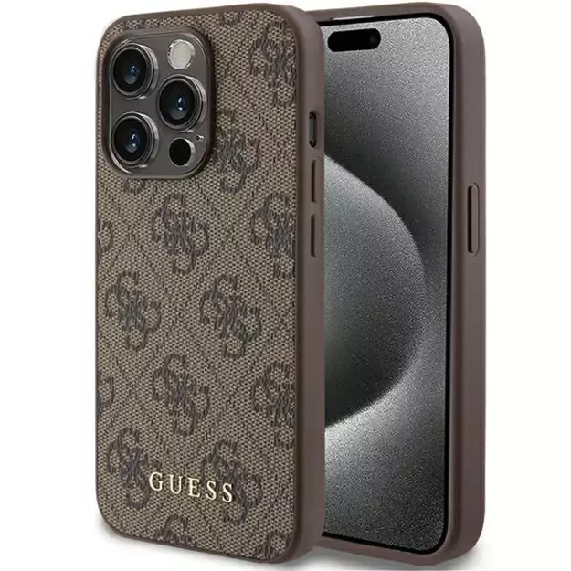 Guess 4G Metal Gold Logo case for iPhone 15 Pro - brown