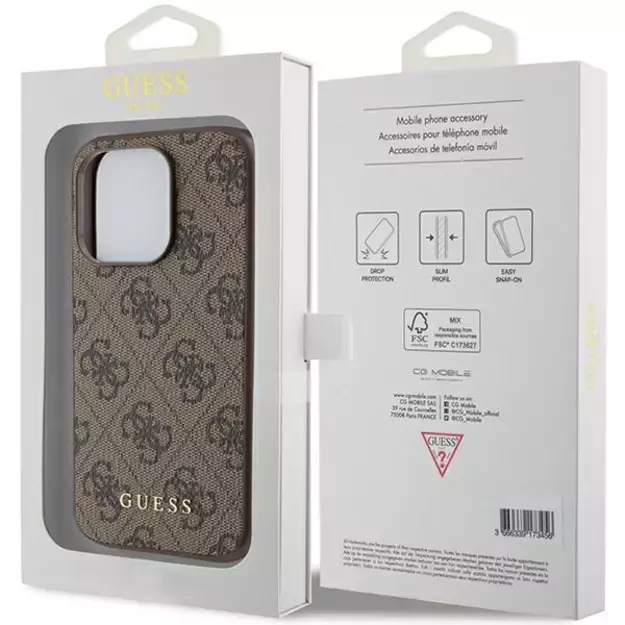 Guess 4G Metal Gold Logo case for iPhone 15 Pro - brown 14