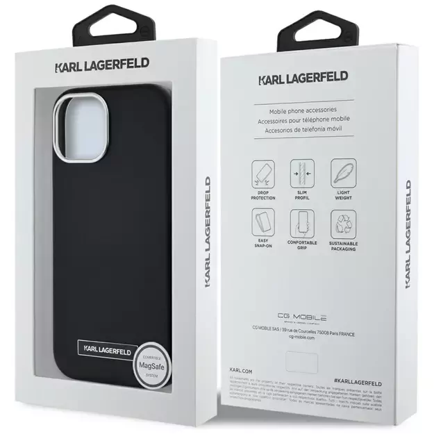 Karl Lagerfeld FW Metal Plate MagSafe iPhone 15 Case - Black 14
