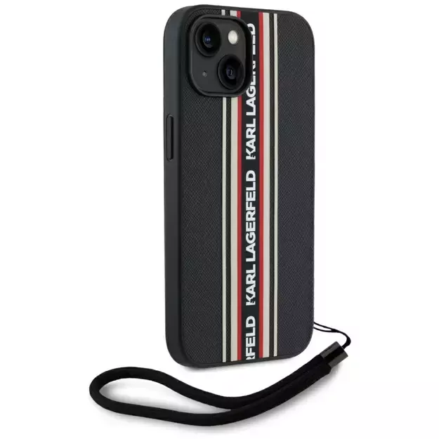 Karl Lagerfeld Saffiano Athleisure Stripes Cord iPhone 15 Case - Red 2