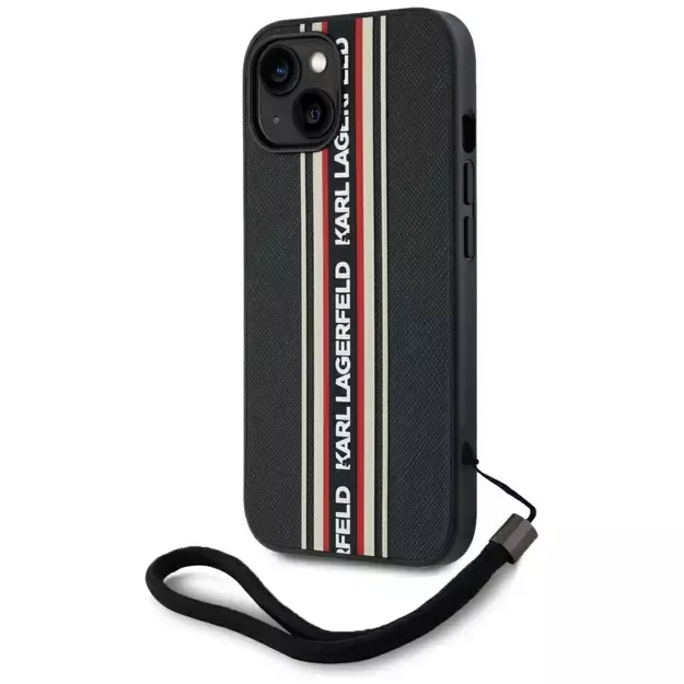 Karl Lagerfeld Saffiano Athleisure Stripes Cord iPhone 15 Case - Red 1
