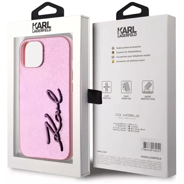 Karl Lagerfeld Wrinkled Metal Signature iPhone 15 Case - Pink 7