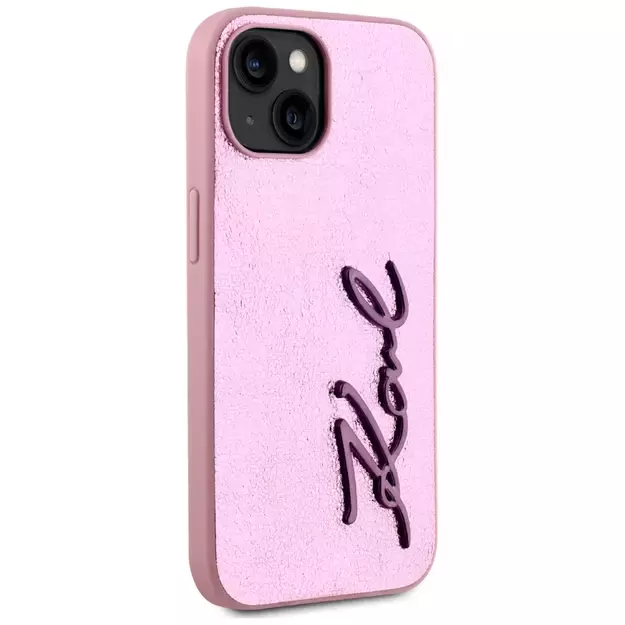 Karl Lagerfeld Wrinkled Metal Signature iPhone 15 Case - Pink 3