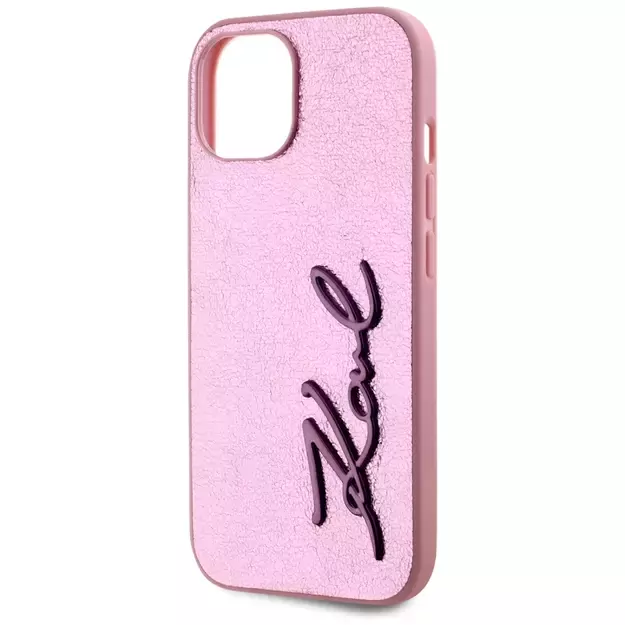 Karl Lagerfeld Wrinkled Metal Signature iPhone 15 Case - Pink 5