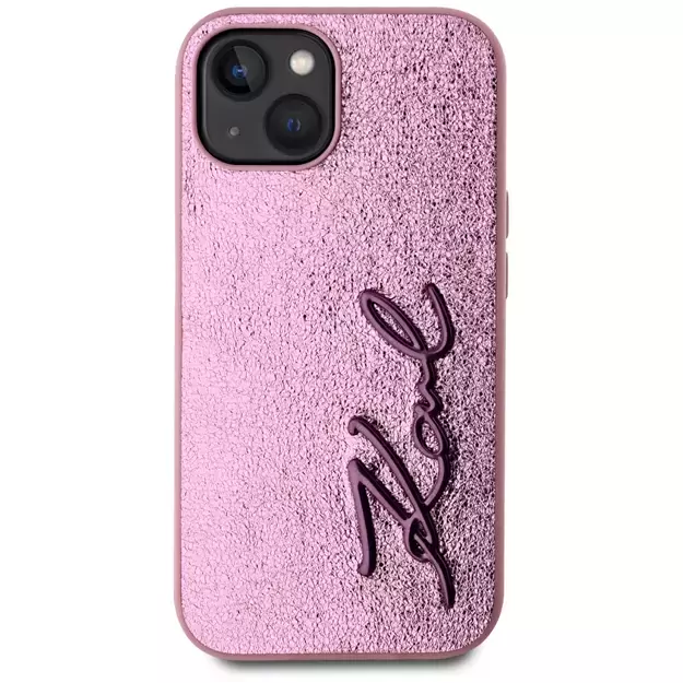Karl Lagerfeld Wrinkled Metal Signature iPhone 15 Case - Pink 2