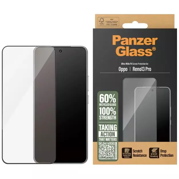PanzerGlass Ultra-Wide Fit Tempered Glass w. Black Frame for Oppo Reno13 Pro