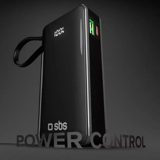 Powerbank SBS 10000 mAh 20W with built-in USB-C cable and digital display - black 4