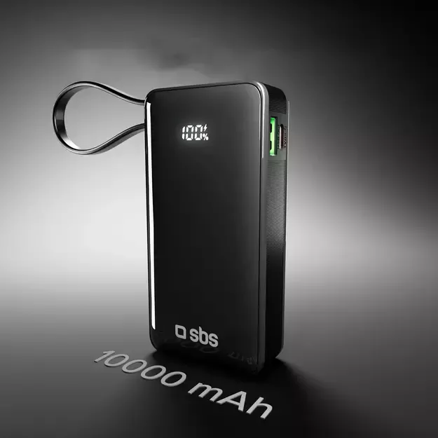Powerbank SBS 10000 mAh 20W with built-in USB-C cable and digital display - black 9