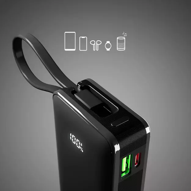 Powerbank SBS 10000 mAh 20W with built-in USB-C cable and digital display - black 5