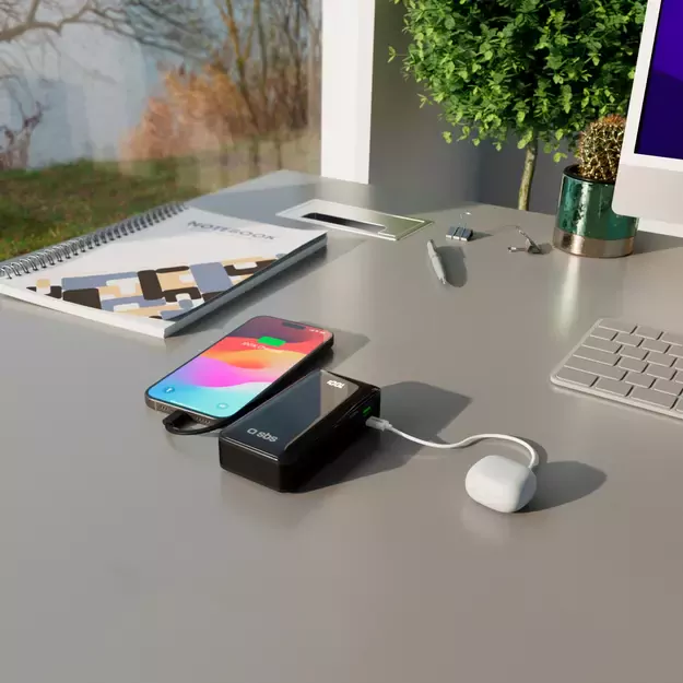 Powerbank SBS 10000 mAh 20W with built-in USB-C cable and digital display - black 11