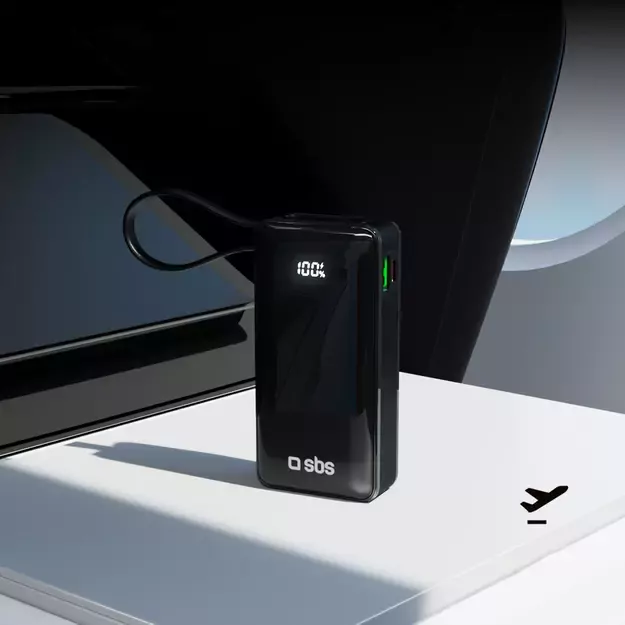 Powerbank SBS 10000 mAh 20W with built-in USB-C cable and digital display - black 12