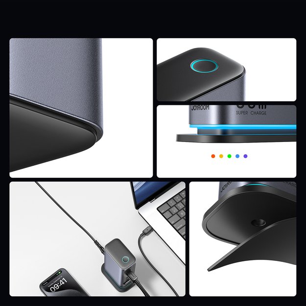 Joyroom JR-TCM02 Multiport GaN Charger 65W EU 4x USB-C 2x USB-A - Dark Gray 10