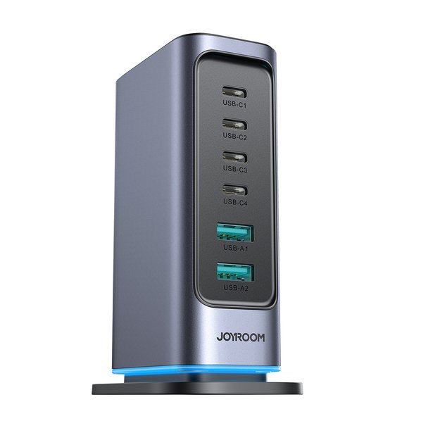 Joyroom JR-TCM02 Multiport GaN Charger 65W EU 4x USB-C 2x USB-A - Dark Gray 2