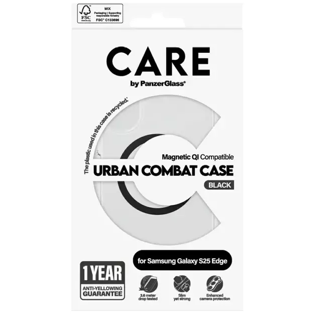 CARE by PanzerGlass Flagship Urban Combat Black QI Case for Samsung Galaxy S25 Edge - Transparent 3