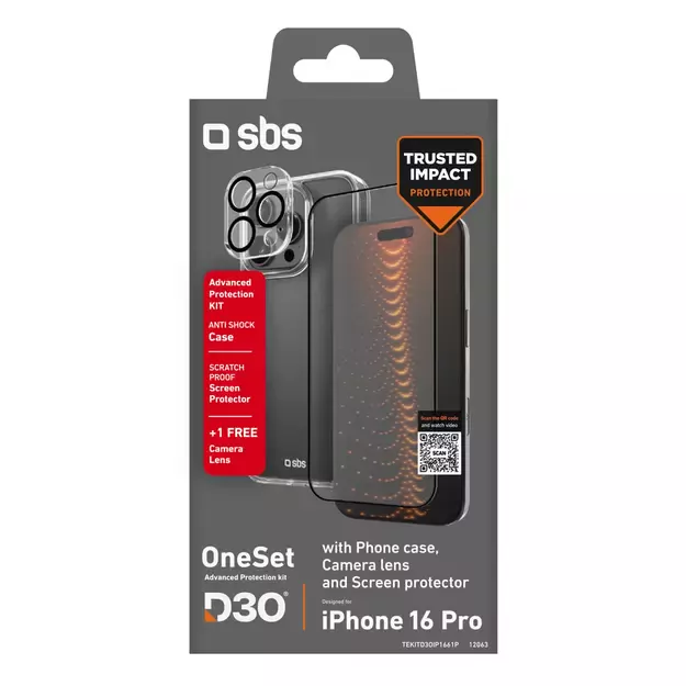 SBS set with D3O technology for iPhone 16 Pro - case + glass screen and camera protector - transparent 2