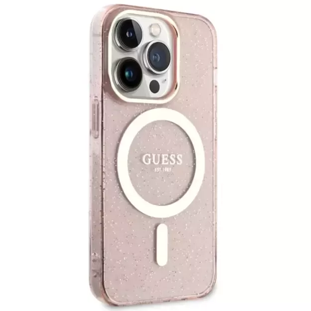 Guess GUHMP14LHCMCGP iPhone 14 Pro 6.1  pink/pink hardcase Glitter Gold MagSafe 3