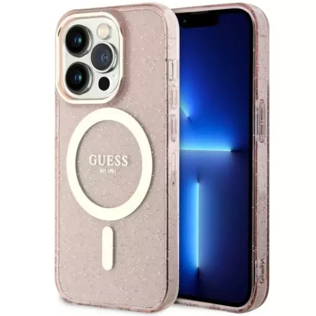 Guess GUHMP14LHCMCGP iPhone 14 Pro 6.1  pink/pink hardcase Glitter Gold MagSafe