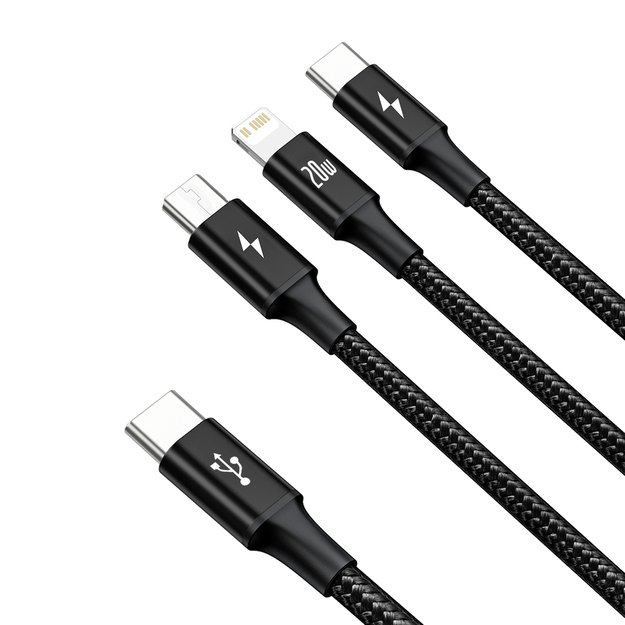 Baseus Rapid Series 3in1 USB-C - USB-C / Lightning / micro USB cable 20W PD 1.5m - black 1