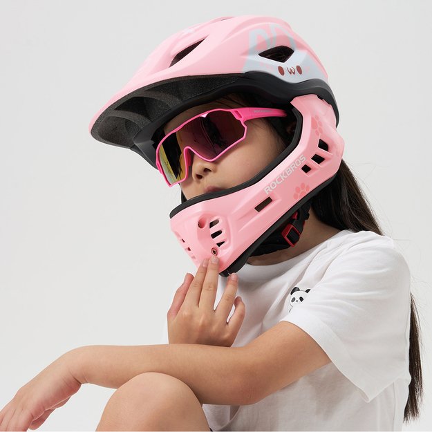 Rockbros TT-32001 Rabbit Children' s Bike Helmet with Detachable Chin Size S (48-52) - Pink 1
