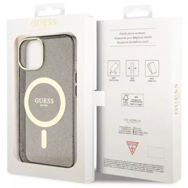 Guess Glitter Gold MagSafe case for iPhone 14 - black 14