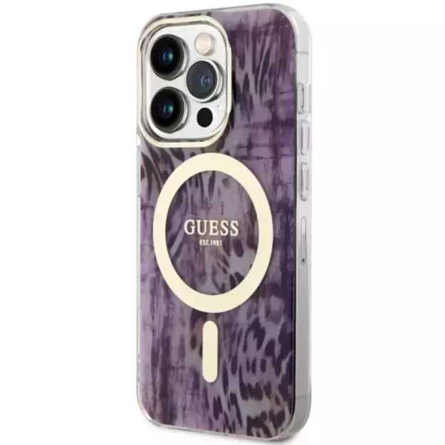 Guess GUHMP14XHLEOPWP iPhone 14 Pro Max 6.7&quot  pink/pink hardcase Leopard MagSafe 1