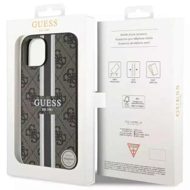 Guess GUHMP14SP4RPSW iPhone 14 6.1  brown/brown hardcase 4G Printed Stripes MagSafe 14