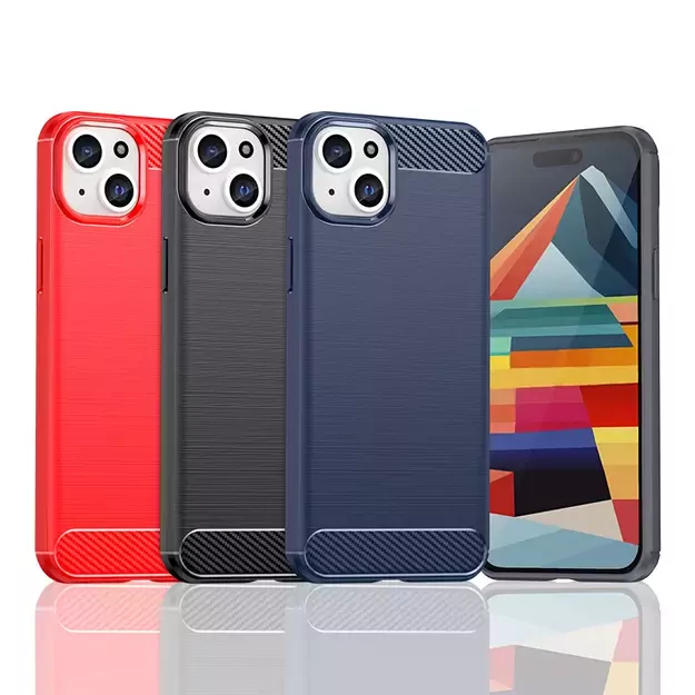 Flexible carbon pattern case for iPhone 15 Plus Carbon Case - blue 5