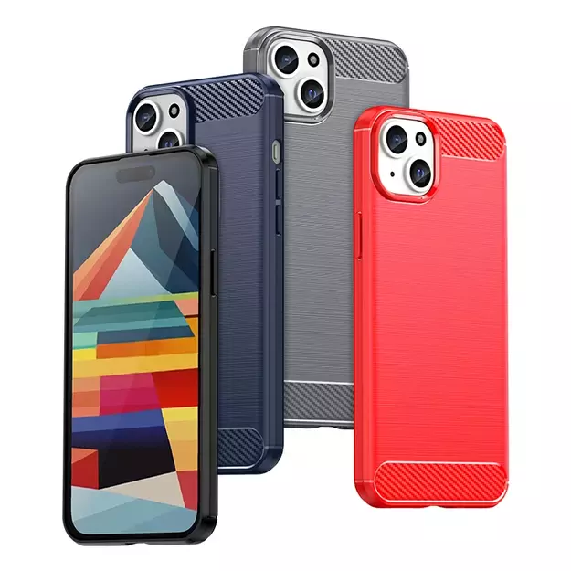 Flexible carbon pattern case for iPhone 15 Plus Carbon Case - blue 6