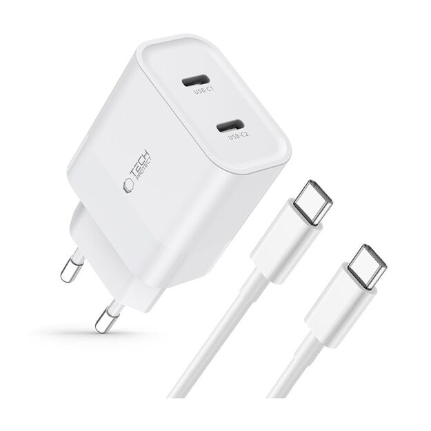 Tech-Protect C20W 2x USB-C PD 20W charger with USB-C / USB-C cable - white 1
