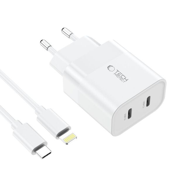 Tech-Protect C20W 2x USB-C PD 20W charger with USB-C / USB-C cable - white 2