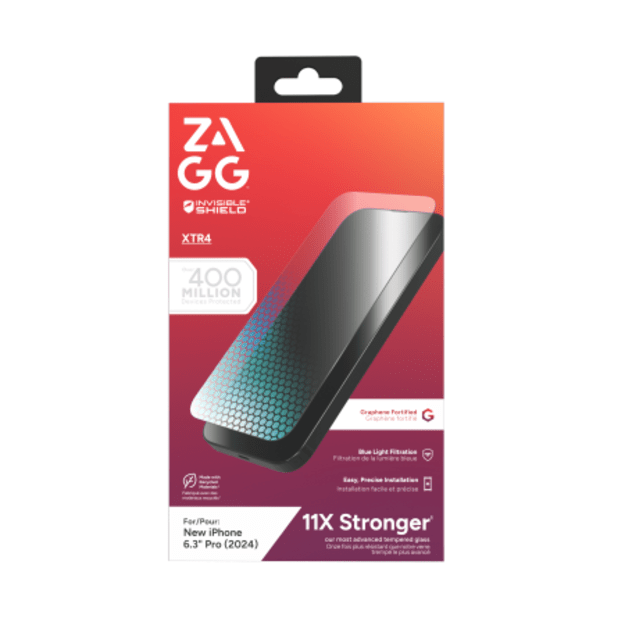 ZAGG InvisibleShield Glass XTR4 Graphene Screen Protector with Blue Light Filter for iPhone 16 Pro