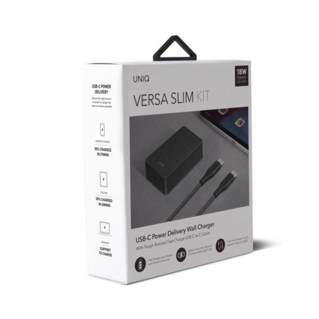 Uniq Versa Slim LITHOS Collective USB-C PD 18W wall charger + USB-C / USB-C cable - black 8